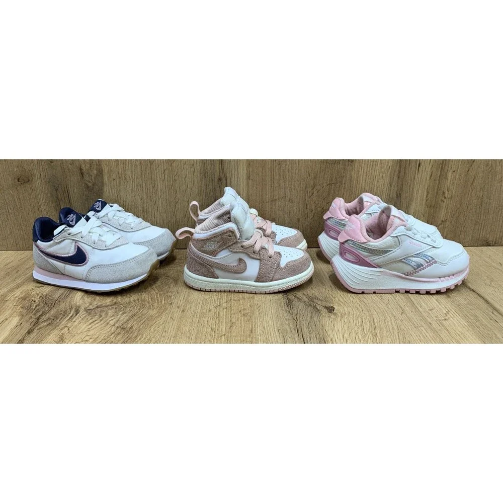 Sneaker Lot Sz 6C Nike Jordan 1 Washed Pink FN7537-161 + Waffle Trainer + Reebok